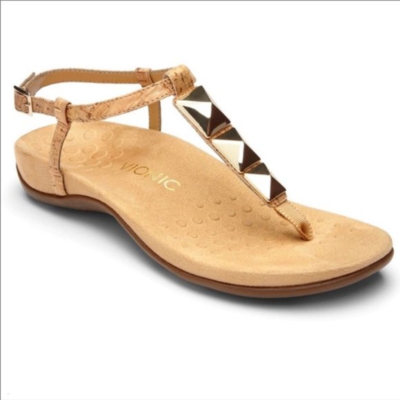 Vionic Shoes - VIONIC Nala T Strap Sandal Gold Cork